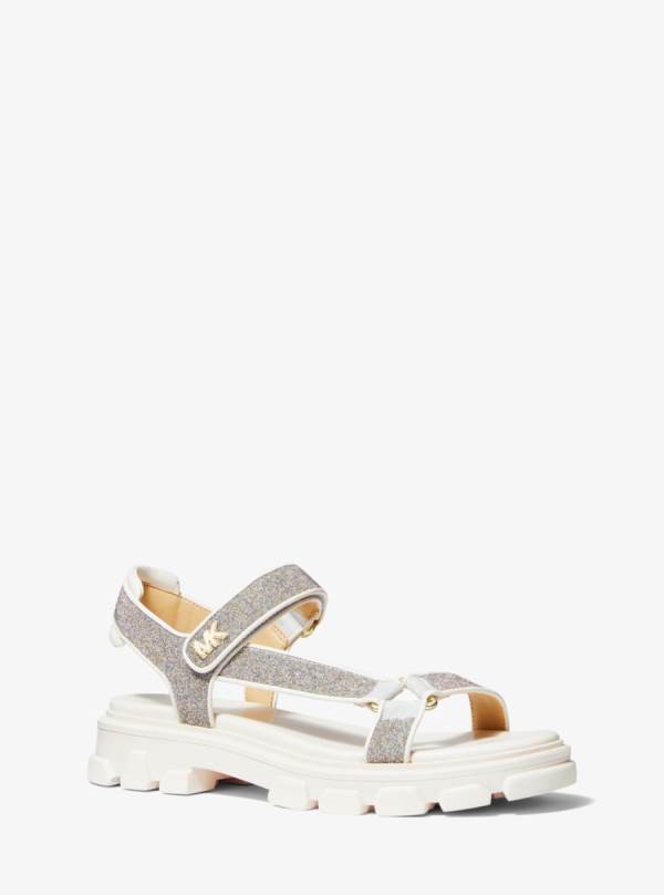 Damske Sandále Michael Kors Ridley Glitter and Faux Leather Biele - Topanky Michael Kors Obchod | DKUTZ-3741